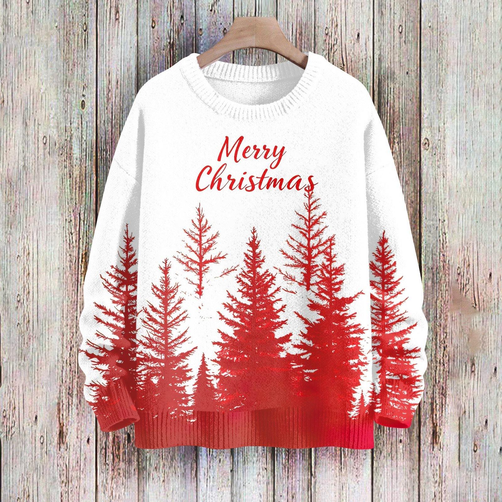 

Різдвяні світшоти для жінок В язаний светр Мила сорочка Осінній пуловер з круглим вирізом L білий