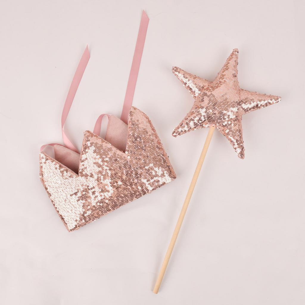 Glitzernde Krone Kopfschmuck & Sternstab Set für Babyparty & Geburtstagsfeier Säuglingsmädchen Feenstab für Bühnenauftritte