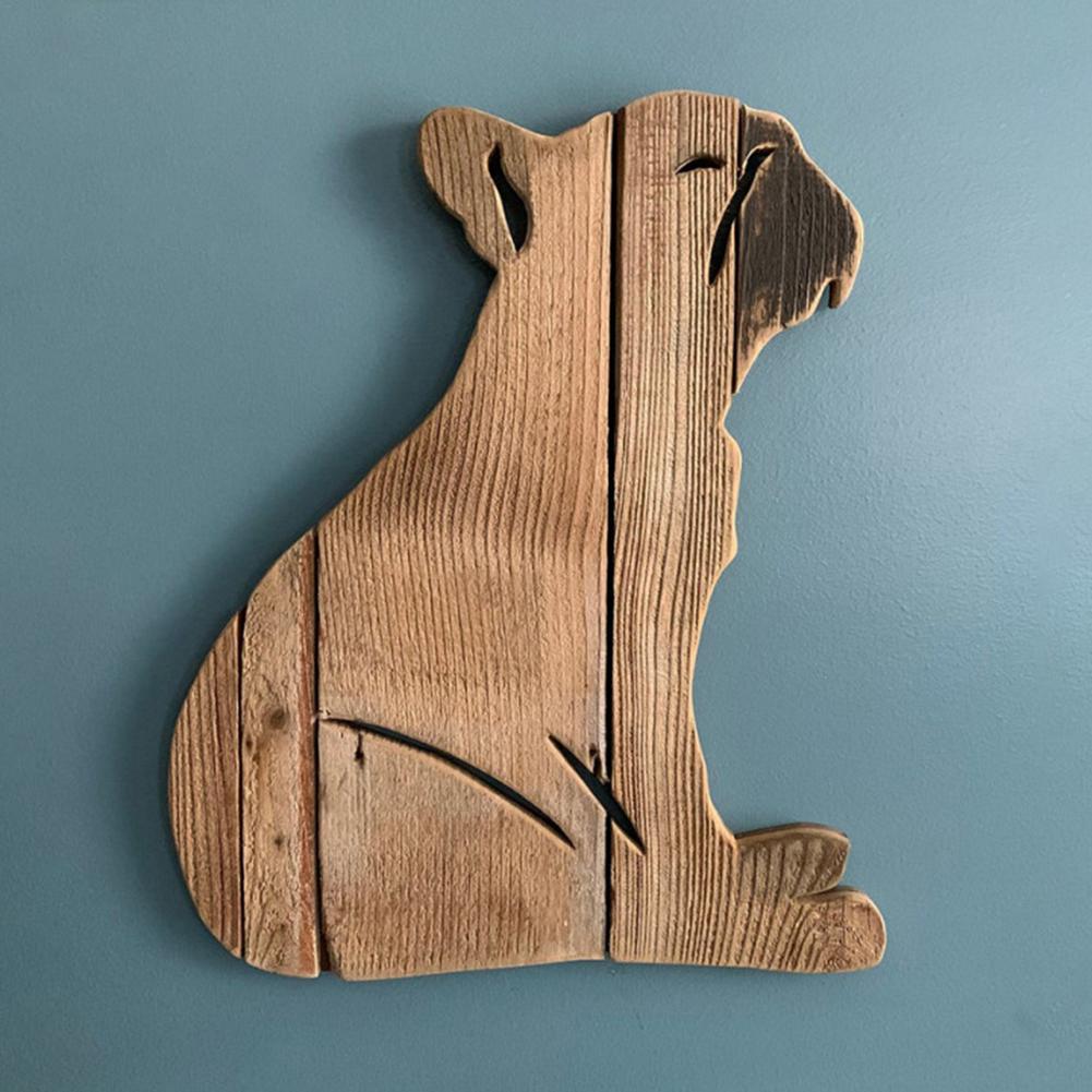 New Wood Carving French Bulldog Rustic Home Wall Hanging Decor Wooden Art Animal Dog Statue Wall Art Corgi Sculpture Ornament