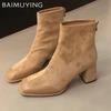 Square Toe Women Ankle Boots Suede Elegant High Heels Shoes 2025 Trend Winter Fashion Chunky Pumps Classic Goth Chelsea Botas