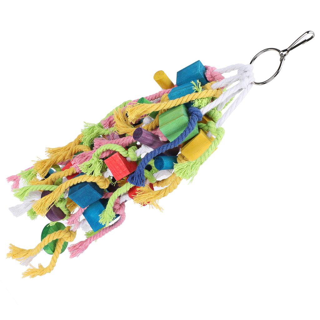 Birds Parrots Multicolored Natural Wooden Chewing Toy Biting Block Gnawing String