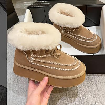 Cm Inner Height Increase Snow Boots Women's New Winter Alpine Leather Velvet Thermal Cotton Shoes Women