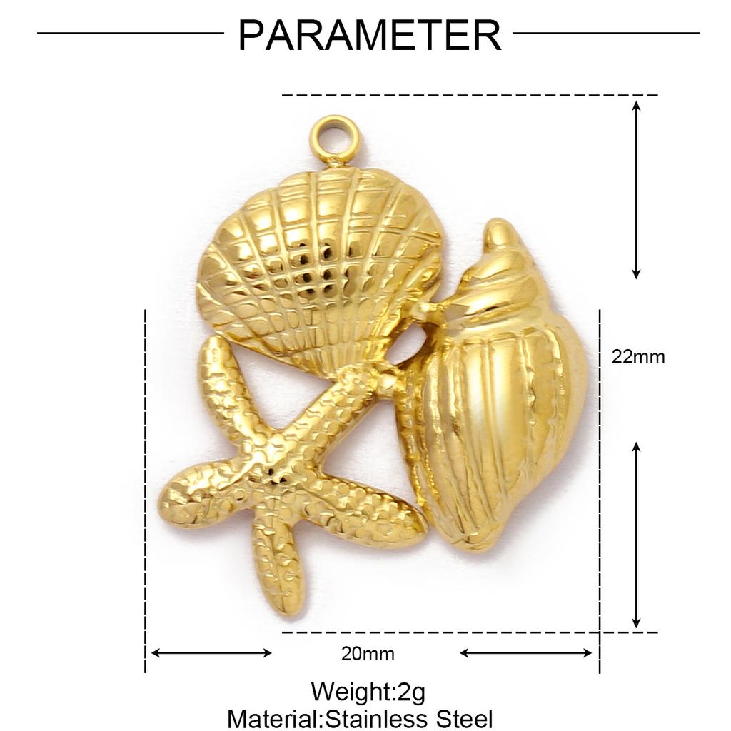 Trendy Gold Color Stainless Steel Charm Starfish Shell Pendant DIY Making Necklace Bracelet Accessories Ocean Vacation Style
