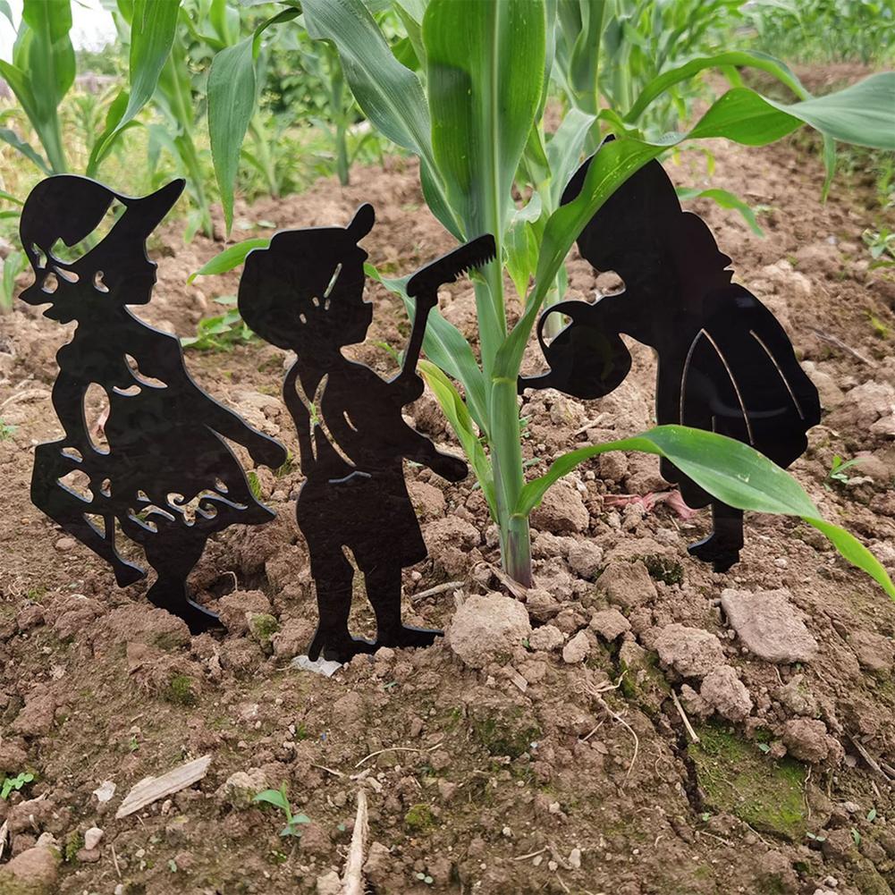 Garden Decor Art People Metal Statue Yard Art Garden Insert Kid Insert Lawn Yard Decoration Manor Lawn Black Garden Decoration