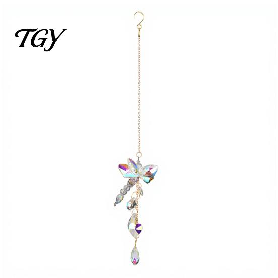 Boho Style Room Hanging Decorations Butterfly & Dragonfly Crystal Suncatcher, Colorful Rainbow Maker Prism Reflective Garden Art Decor Ornament, Wind