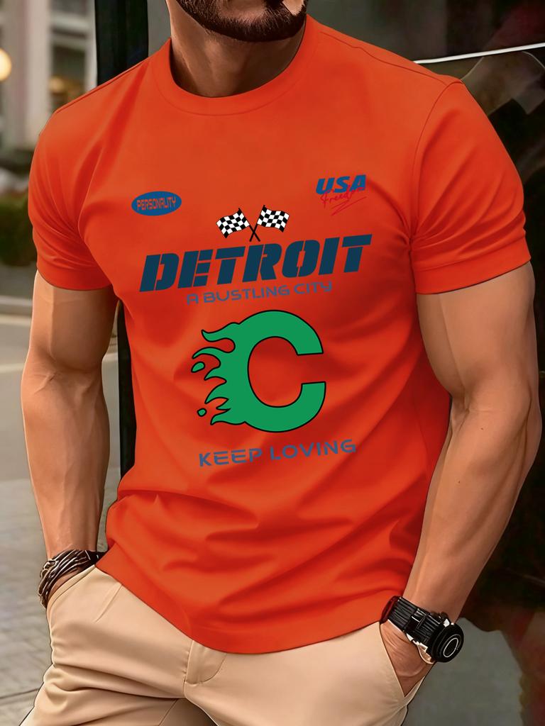 Detroit Usa Sport Pattern Design TShirts Men Cotton Casual Trendy T Shirt Retro Soft Clothing Summer Crewneck Streetwear