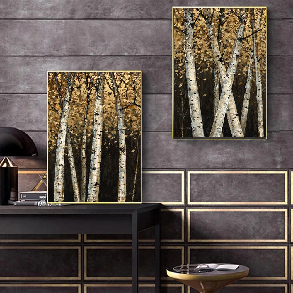 Autumn Romantic Landscape Picture Beautiful Birch Forest Autumn Landscape Modern Home Bedroom Office Decoration
