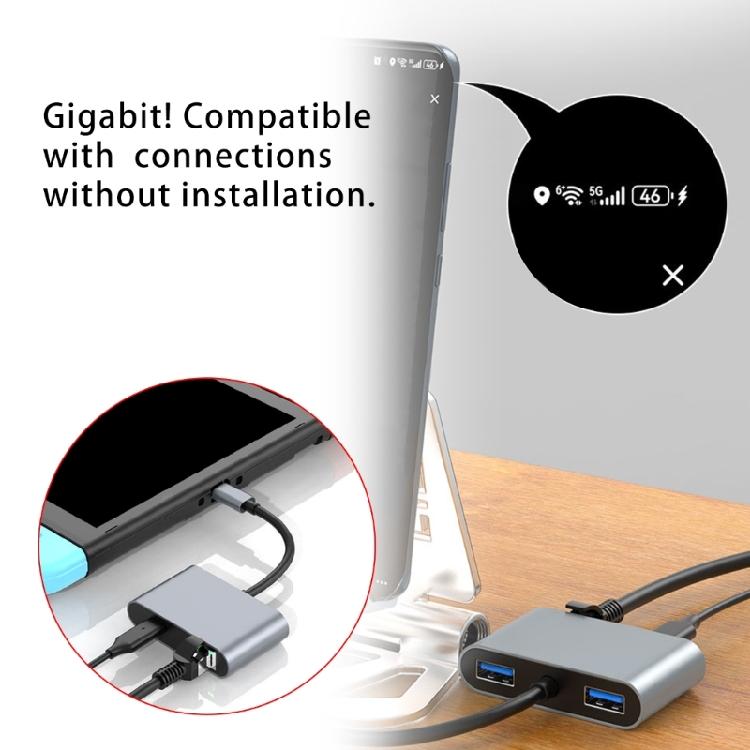 Lightweight Ethernet Converter USB C to RJ45 Adapter with Gigabit Speed and Double USB Port Wide Use PD60W Charging