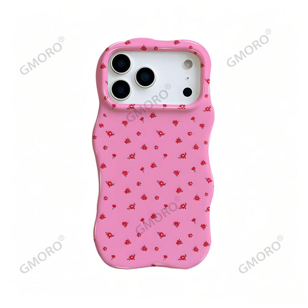 Korean ins wind simple pink small floral mobile phone case iPhone12 two-in-one film wave edge Apple 17Pro