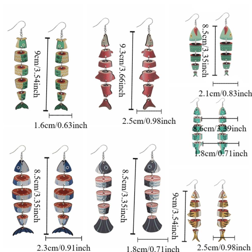 5Pairs Acrylic Wood Fish Drop Earrings Hook Piercing Beach Drop Earrings Salmon Fish Earrings  Women