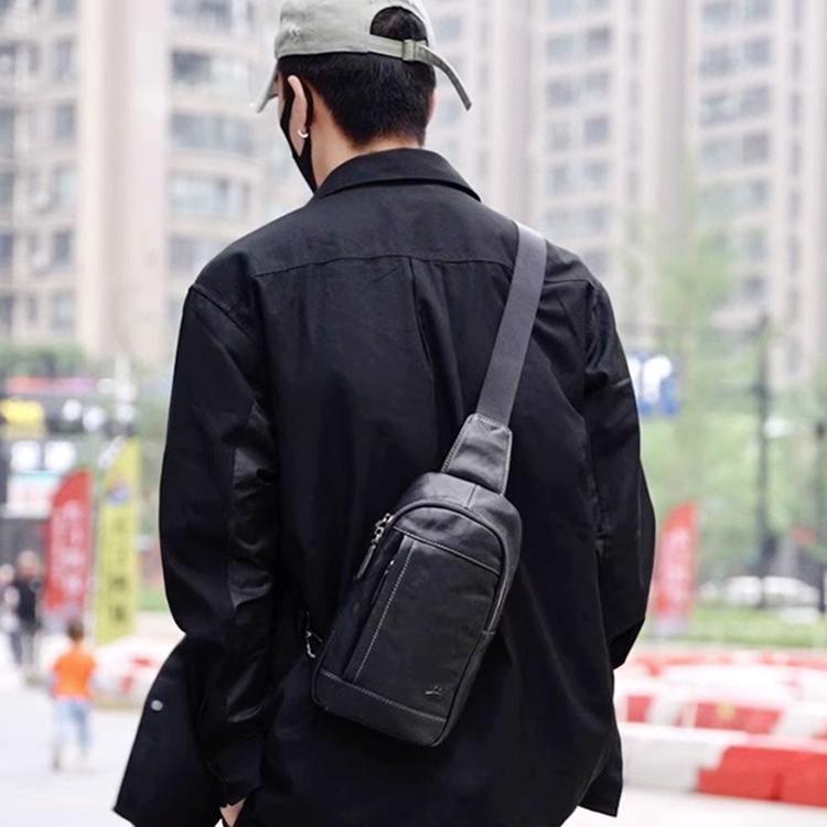 New Hush Puppies Cow Leather One Shoulder Fanny Pack Sling Bag Medium Size Men's Black HA-1811792W-5723