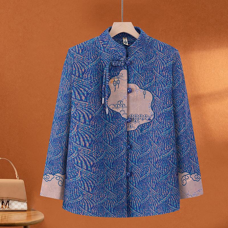 

Mother s Wear 2026 Spring/Autumn Loose Round Neck Jacket for Middle-Aged and Elderly Women 4XL (135-145 lbs) синий