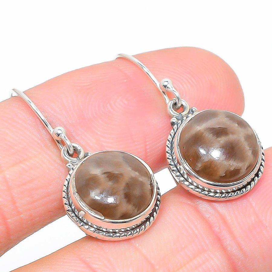 Natural Fossil Coral Gemstone 925 Solid Sterling Silver Gift Earring 1.25" O5E79
