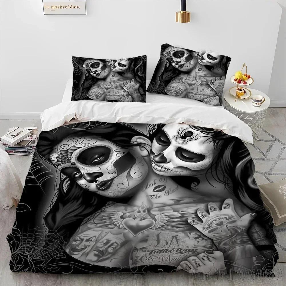 3D Horror Gothic Female Skull Dead Girl Duvet Cover Set HD Comforter Cover for Kids Bedding Sets Bedclothes Bedroom Decor