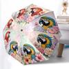 1pc Sturdy 8-Bone Auto Umbrella, Blush Floral Parrots Umbrella, Digital Printed, Foldable Umbrella for On-the-Go Outdoor Use
