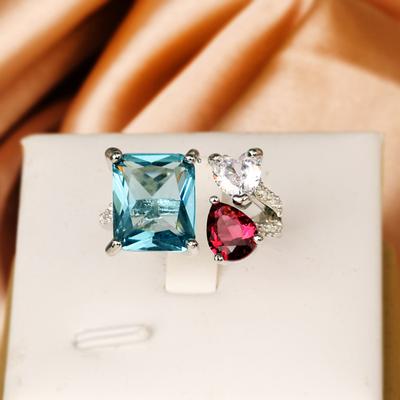 Silver New Emerald Irregular Ring For Women's High Carbon Diamond Color Zircon Ring Party Birthday Gift