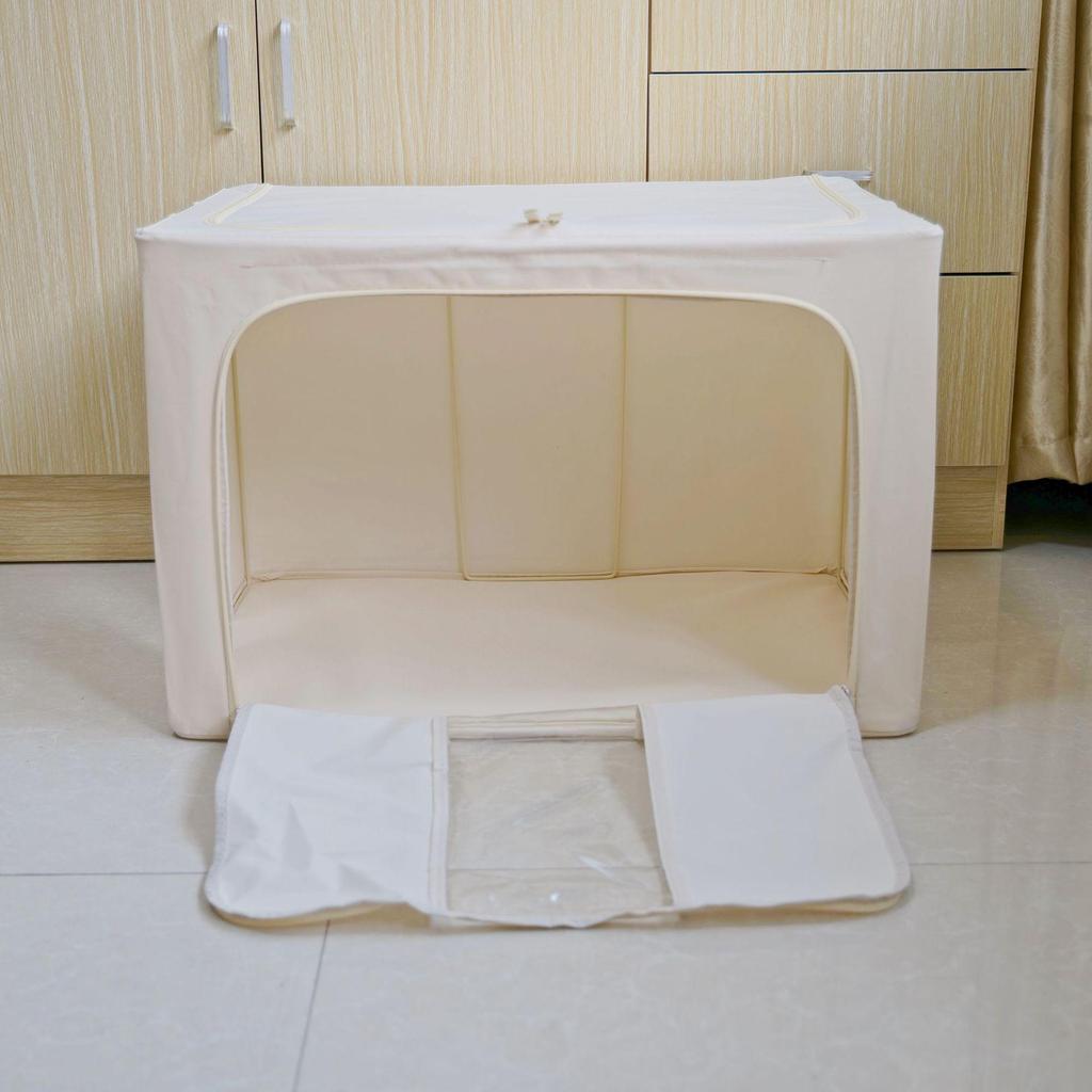 Large Capacity Oxford Cloth Storage Box: Foldable, Washable, Dustproof Clothes Organizer with Steel Frame for Bedroom & Duvet Storage.