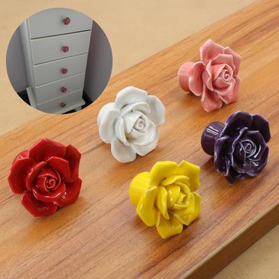 1PC Cabinet Handles Vintage Flower Rose Drawer Knobs Minimalist Ceramic Rose Handle Fashion Furniture Handles Modern