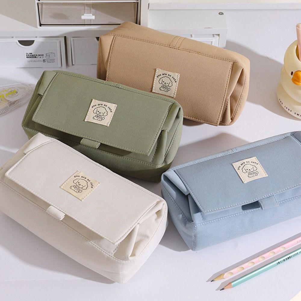 Puppy Pattern Pen Bag Canvas Flip Pen Pouch Cute Pencil Case  Student Supplies