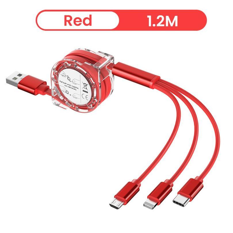 3 In 1 USB Charge Cable for iPhone & Micro USB & USB C Cable Retractable Portable Charging Cable For Iphone