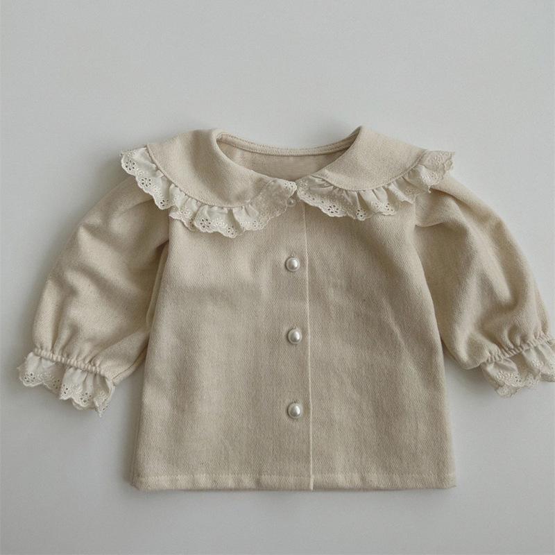 

Весенняя рубашка-кардиган с кружевными лацканами и длинными рукавами для девочек – стильные новые топы 90cm абрикосовый