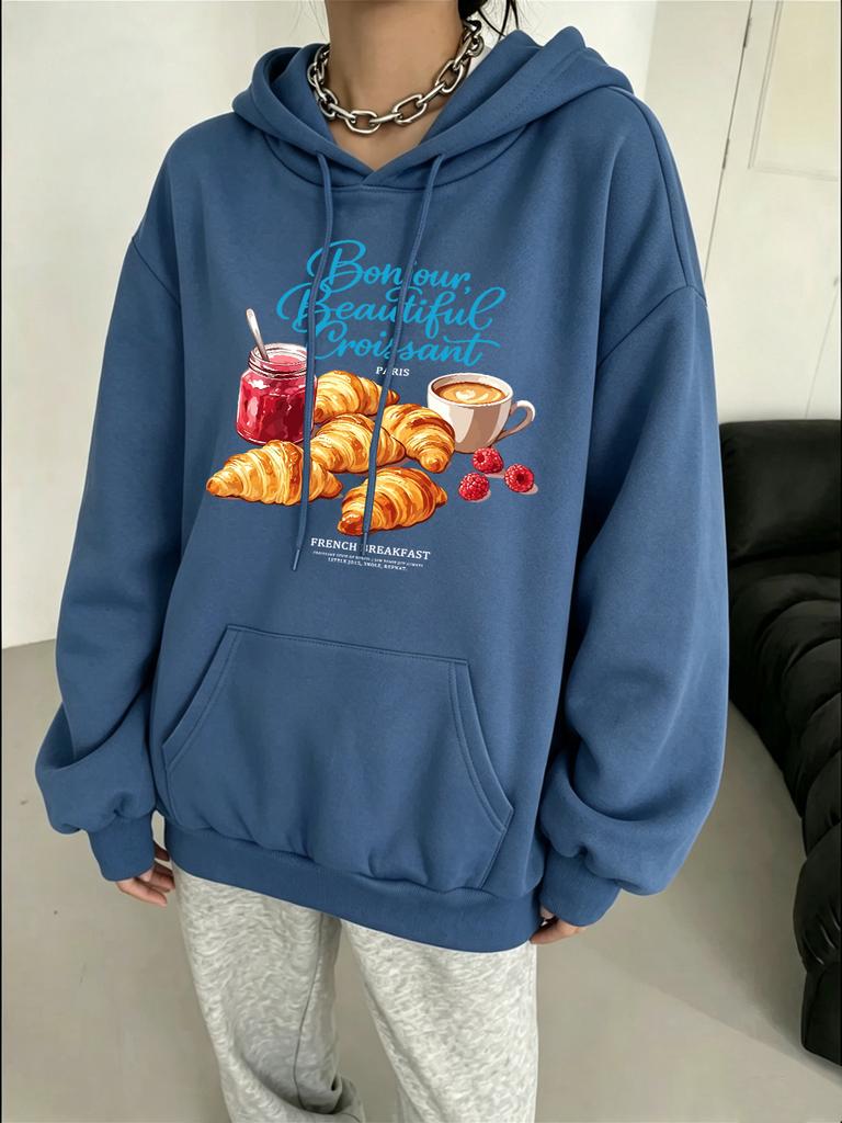 2026 New Printed Hoodie Women's Casual Sweatshirt Loose Pocket Pullover Winter Sports Top
