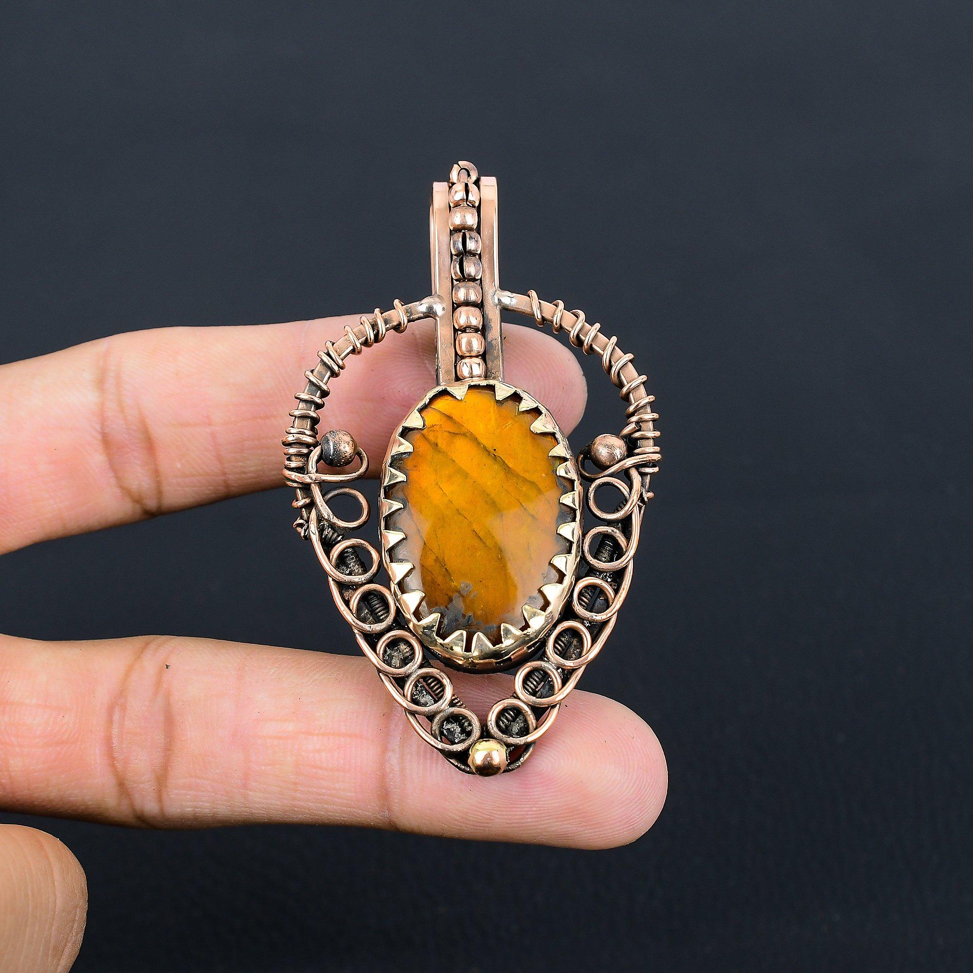 

Удивительный желтый лабрадорит, драгоценный камень, подвеска ручной работы из чистой медной проволоки, обернутая ювелирными изделиями 2.95 Inches жёлтый