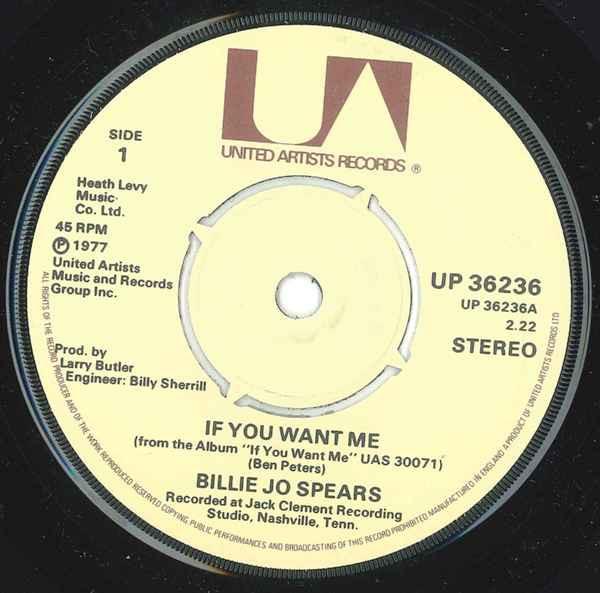 

7inch Record BILLIE JO SPEARS If You Want Me UP36263 1977 UK Rock Used