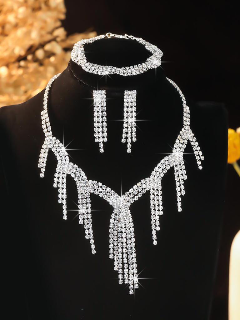 European Style Diamond-Inlaid Evening Necklace & Jewelry Set for Brides