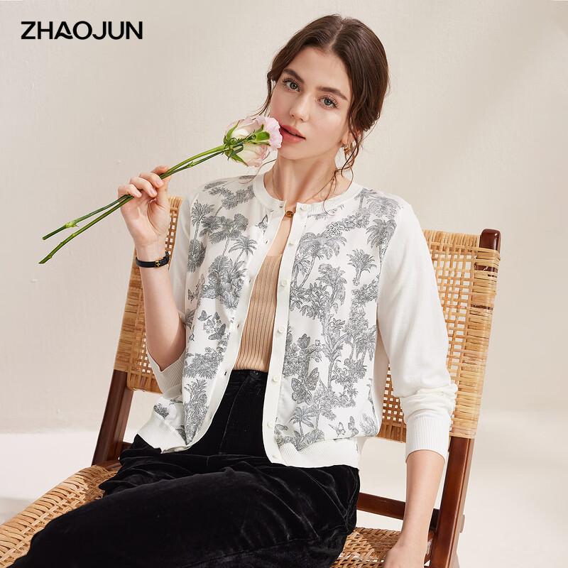 Zhaojun Women s Mulberry Silk Blend Floral Knit Long Sleeve Cardigan L
