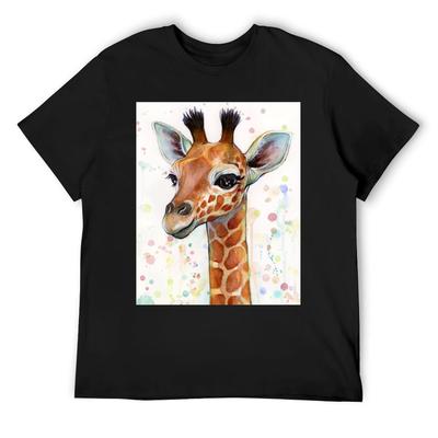 Baby Giraffe Watercolor Painting, Nursery Art T-Shirt Street Wear Sweat Oversized T Shirt Tee Shirts for Men