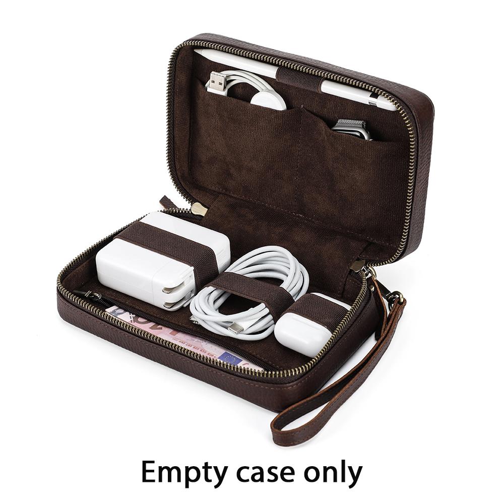 Vintage Vegetable Tanned Milled Leather Tech Pouch Travel Electronics Accessories Organizer Pouch With Apple Pencil Slot