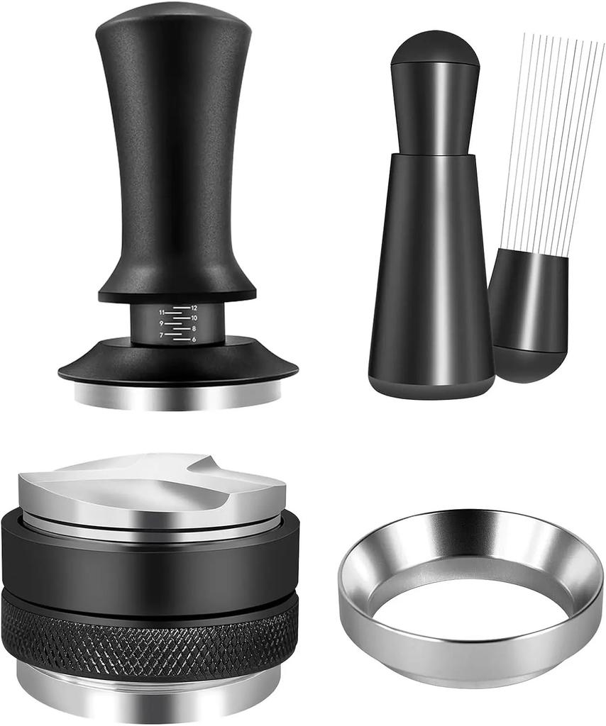 51/53/58 mm Kaffeeverteiler und -stampfer, passend für Kaffee-Nivellierer mit zwei Köpfen, einstellbare Tiefe – Espresso 3 abgewinkelte und flache Tamper