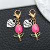 Rose Pink Tulip Heart Pendant with English Letters and Lobster Clasp - A Creative and Simple Jewelry Gift.