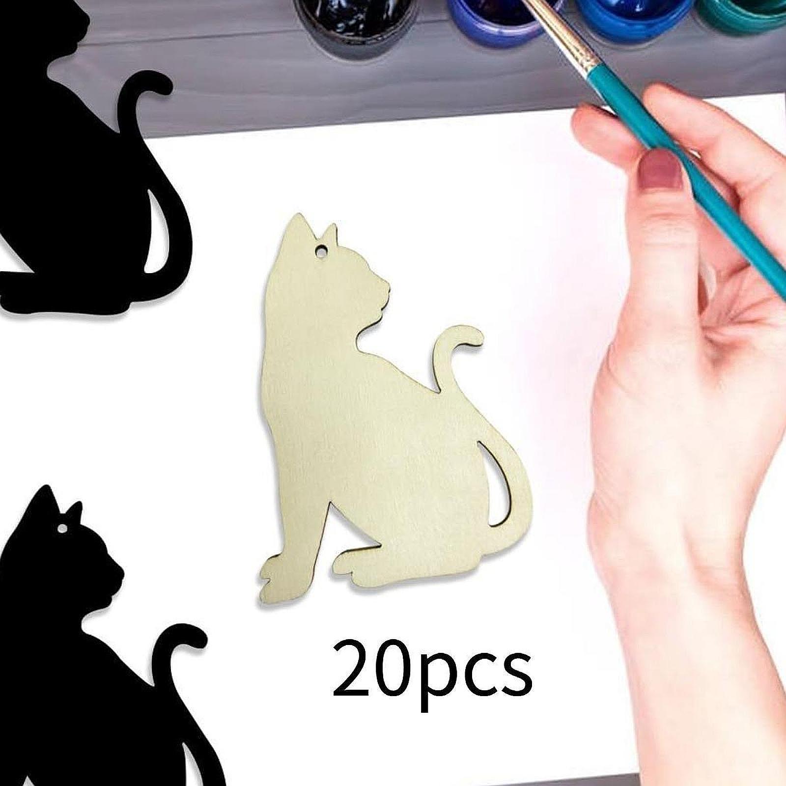 

20 шт. Деревянные украшения в виде птиц, Хэллоуин, в форме кошек, с пеньковыми веревками, декоративные таблички, для рисования своими руками, сувениры для вечеринки, незаконченные деревянные спилы