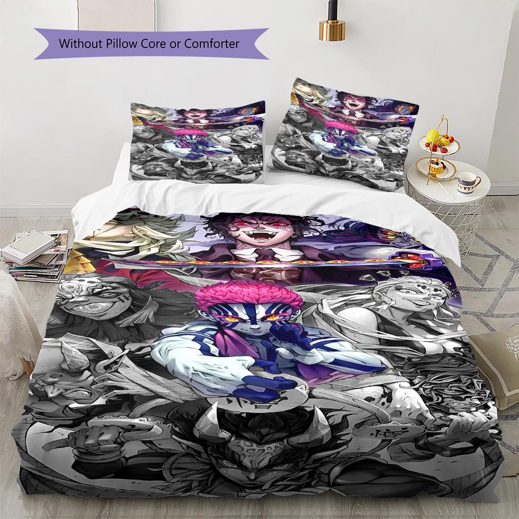 Juego de Cama con Estampado de Anime Colcha Funda de Colcha Funda de Almohada Decoración del Hogar Regalo de Cumpleaños (1 * funda nórdica + 2 * fundas de almohada, sin núcleo)