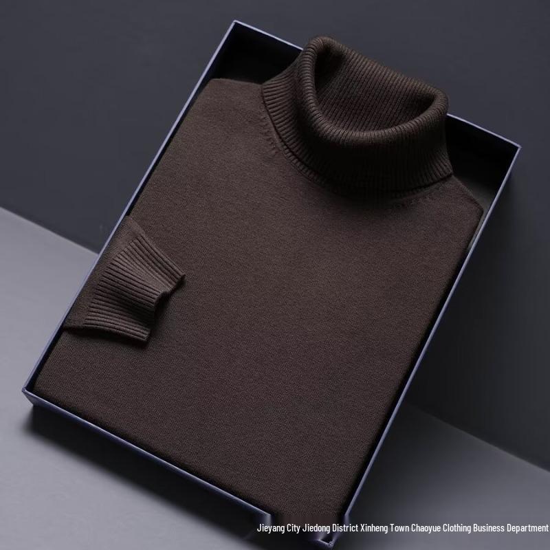 Men's High Neck Double Roll Wool Sweater - Soft, Warm, Solid Color, Close-Fitting Base Layer, Trendy Knitted Design