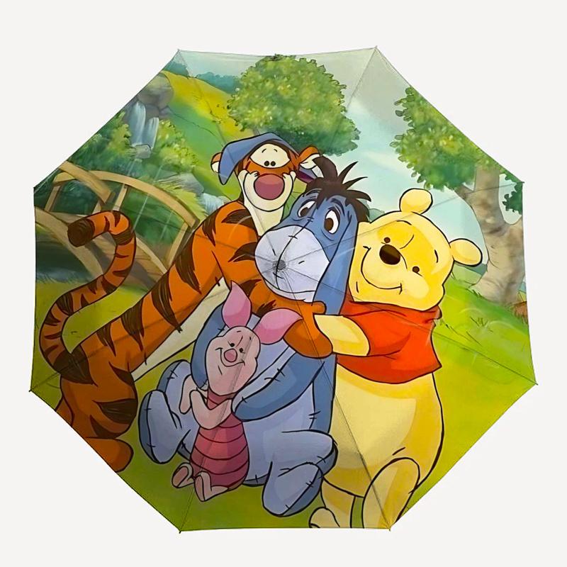 Ombrello da Viaggio a Tema Winnie the Pooh e Amici - 8 Stecche, Apertura e Chiusura Automatiche, Design Pieghevole Portatile, Ombrello Compatto ed Elegante