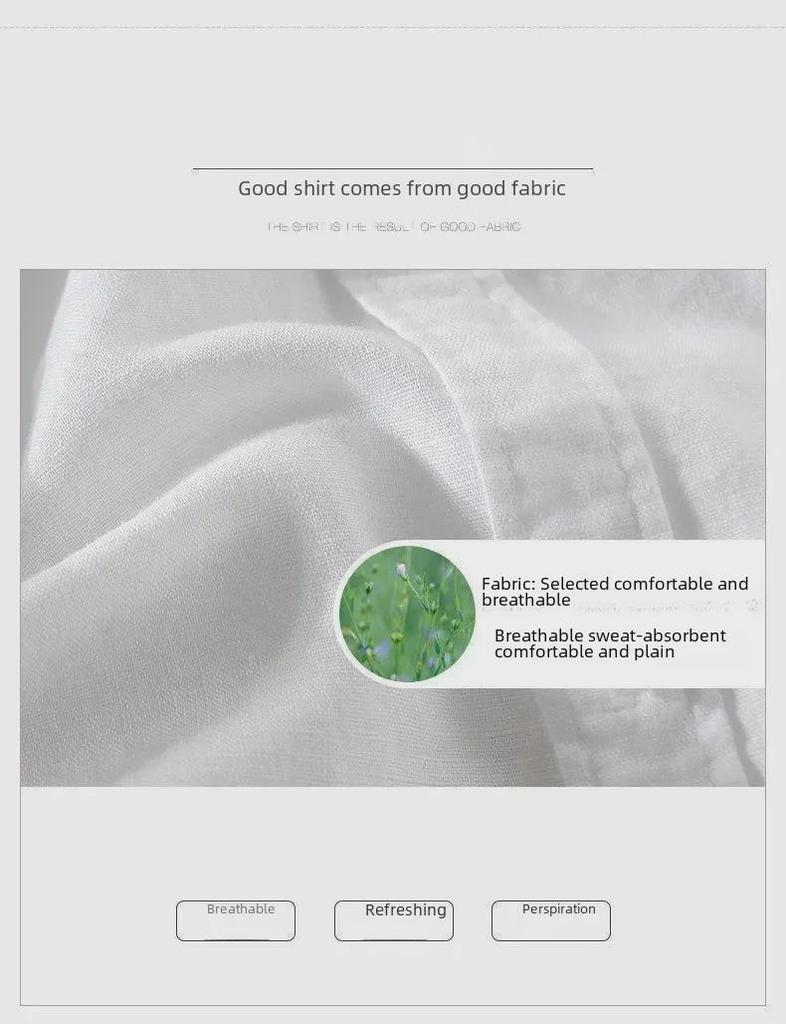 Pánská prodyšná bílá košile s dlouhým rukávem, slim fit, lněná, s ochranou proti slunci