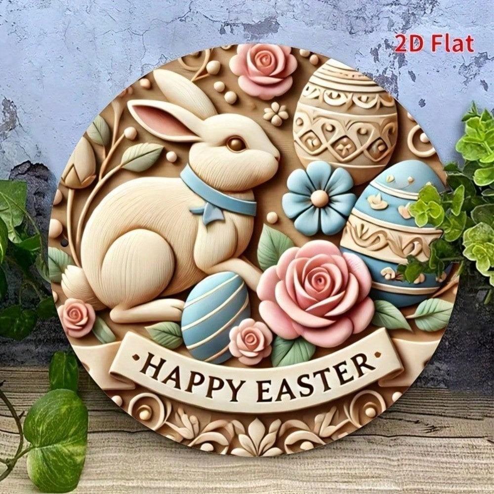 Easter Bunny Metal Sign 8x8 Round Wall Decor
