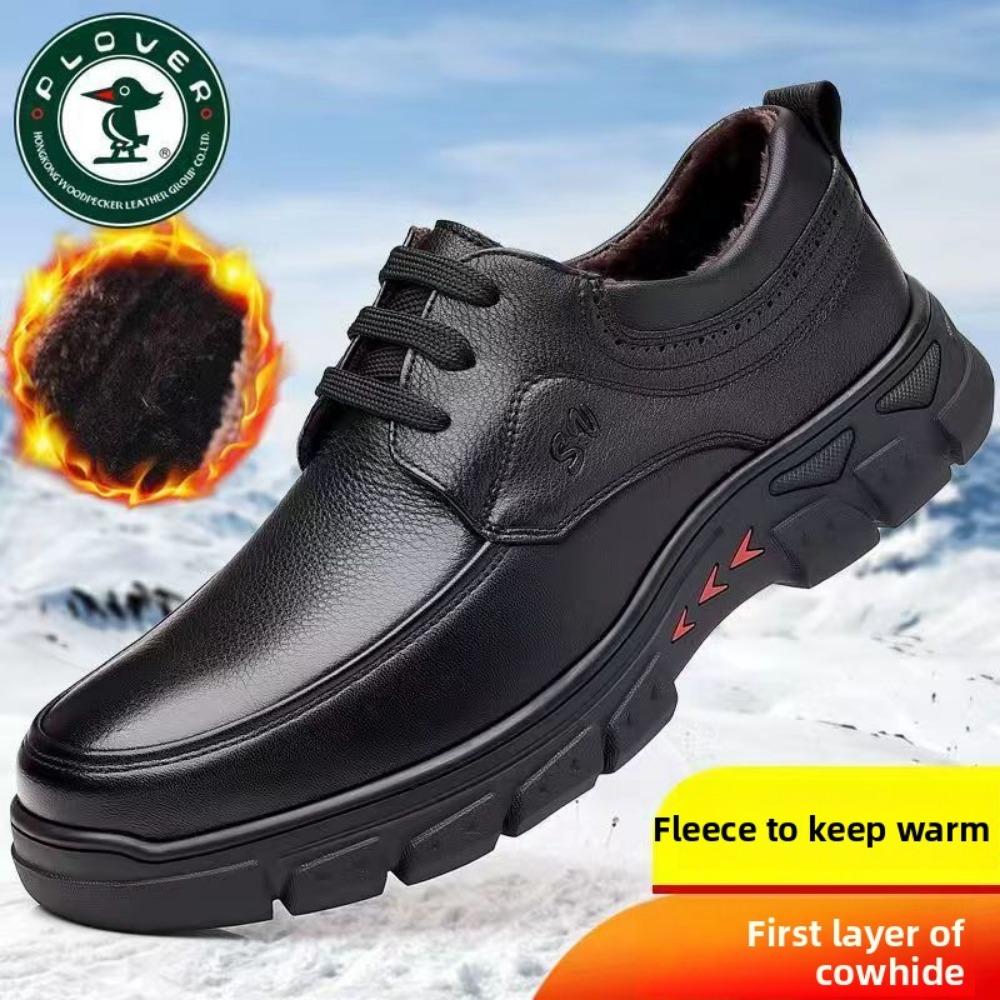 

Мужская кожаная обувь Осень Зима Большой размер Слипоны Повседневная обувь Теплая подкладка Кожа коровы Обувь для папы 46