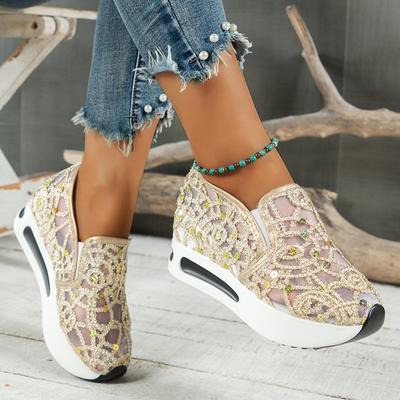 Spring and Summer Chunky  Women Shoes Bottom Breathable Fashion Sequined Casual Shoes