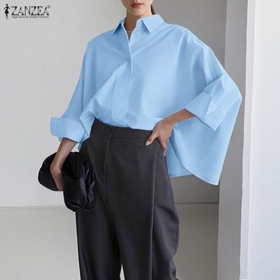 Women Casual Turn Down Collar Loose Long Sleeve Blouse