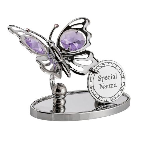 Crystocraft Special Nanna Chrome Plated Butterfly Ornament And Plaque