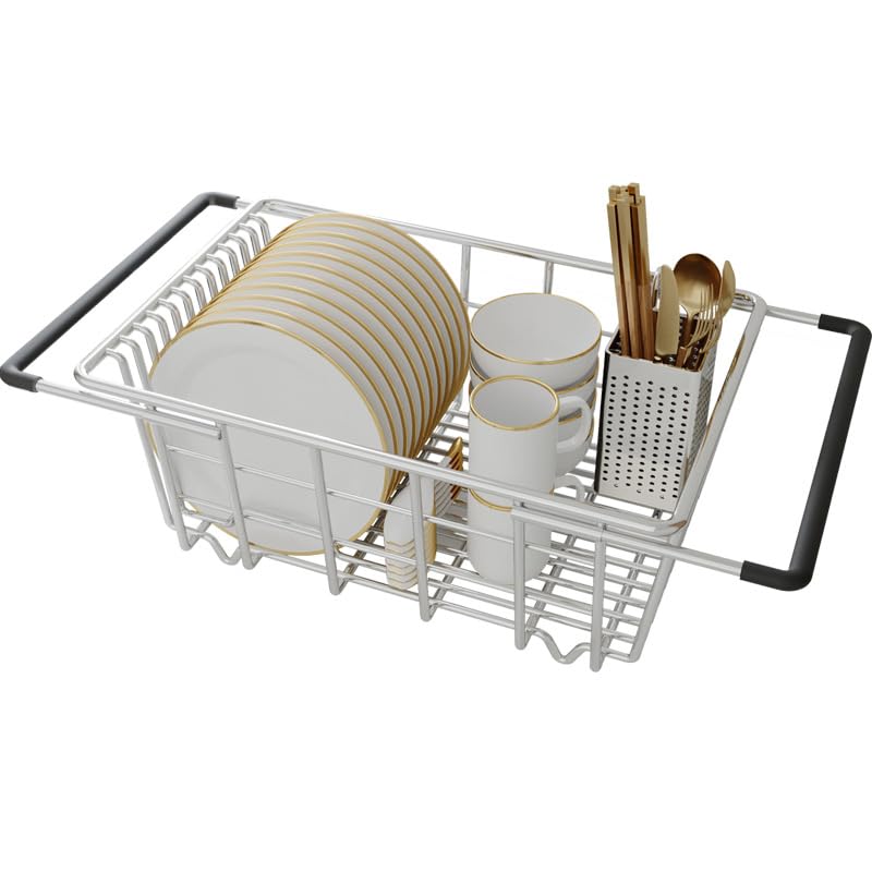 

Lazysong Мойка для посуды Сушилка для посуды Нержавеющая сталь Расширяемый тип Глубокий сушилка, Стойка, Встраиваемая сушилка, Корзина, Сталь, (Ширина 30см, 35-46см)