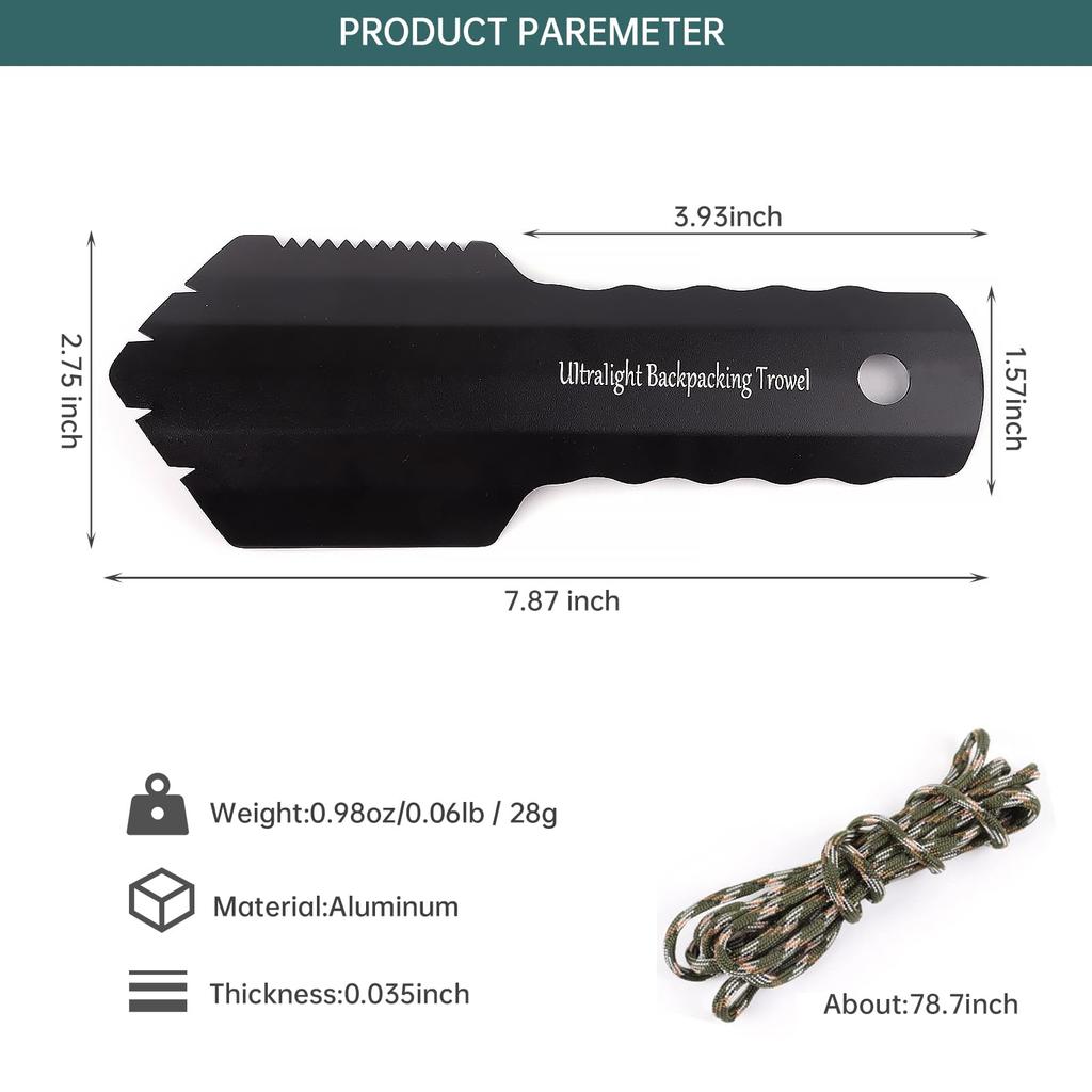 Ultralight Camping Trowel Backpacking Trowel Portable Aluminum Camping Shovel Small