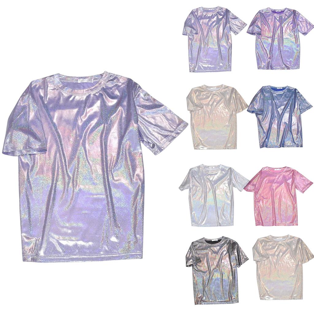 Short Sleeve Loose Fit T Shirt for Adults Holographic Crew Neck Casual Top Unisex Style Comfortable Wear