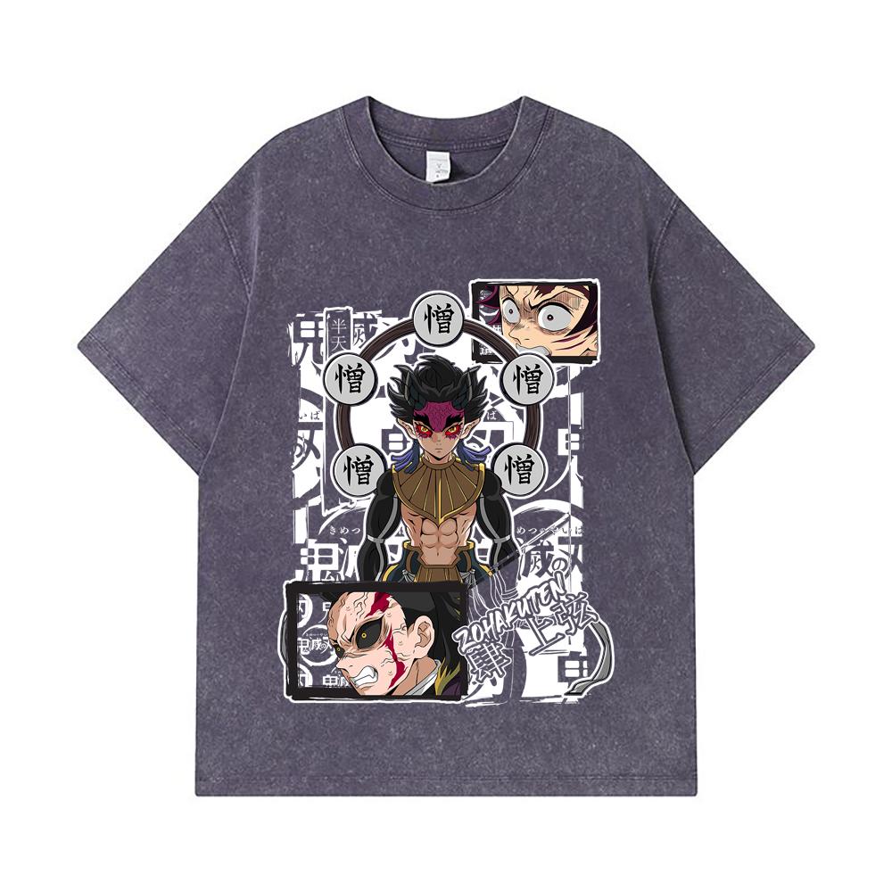 275 GSM Washed T-shirts 100% Cotton Demon Slayer V106 Zohakuten Print Unisex Heavy Cotton T Shirt