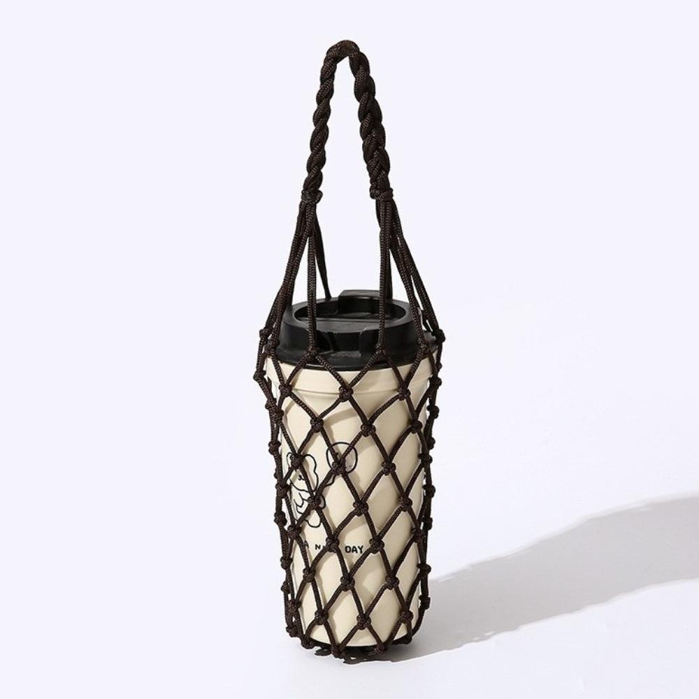 Cotton Rope Handheld Water Cup Mesh Bag Portable Water Bottle Bag Hollow Out Bottle Bag Walking