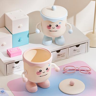 Niedlicher Schreibtisch-Mülleimer im Cartoon-Stil mit Deckel, Langlebiges PP-Material, Schlafsaal, Büro, Arbeitsplatzorganisation, Niedlicher Mülleimer, Verspieltes Design, Glatte Oberfläche